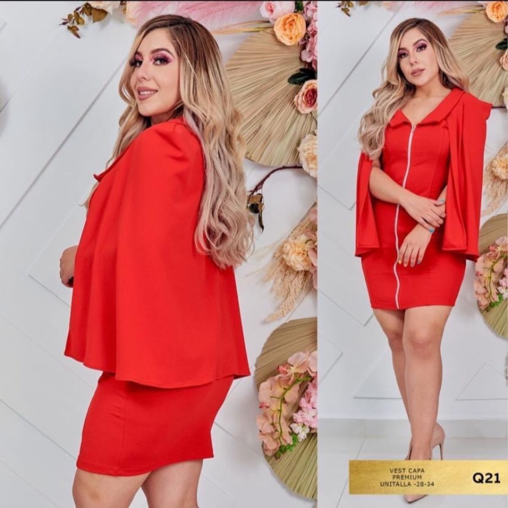 RED CLASSY DRESS WITH SHAWL SIZE SMALL